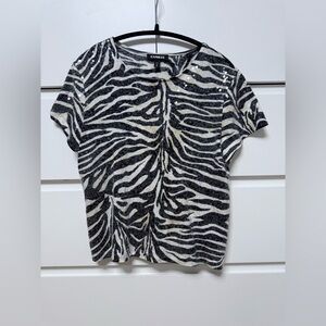 Express Shirt Women XS Zebra Print Sequin Box Cut Casual Cocktail Work Office